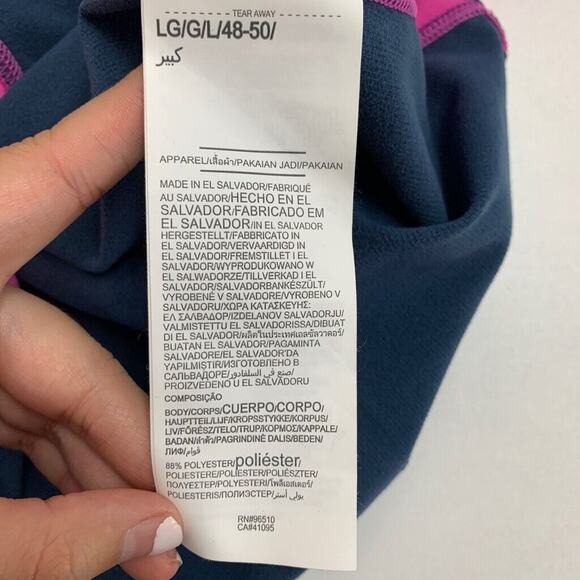 Under Armour Shirt Women L Large Navy Pink ColdGear Fitted Thumbhole Crew Raglan - Picture 10 of 14